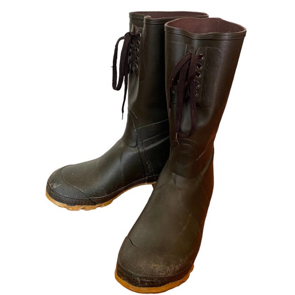 Cabela's Men's Steel Shank Tall Rain Boot Rubber Laces Brown Sz 12 - Picture 2 of 10